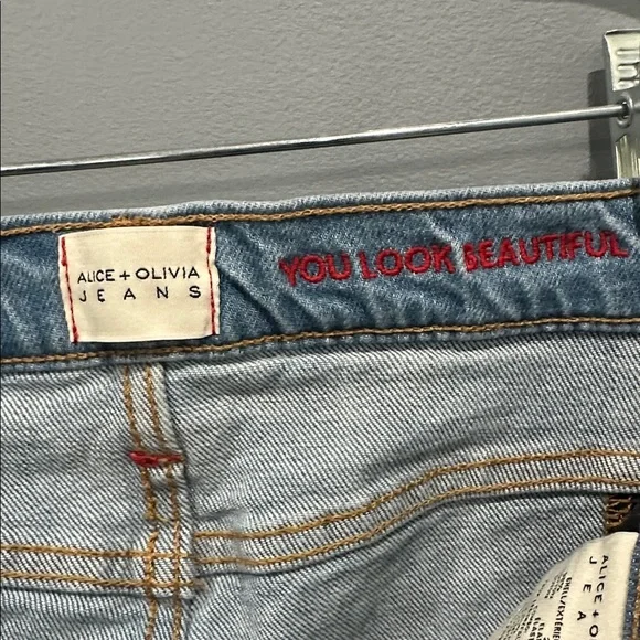 Alice + Olivia Max Vegan Leather Denim Jeans Wide Leg Size 27 - Picture 8 of 10